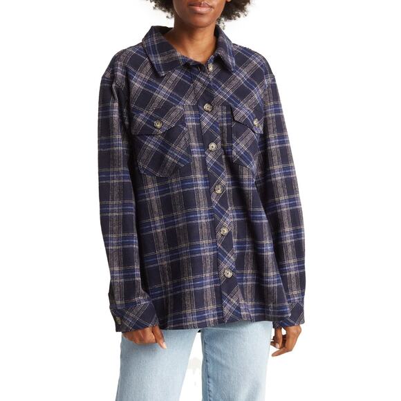 NORDSTROM SANCTUARY 🆕 Blue Plaid Shacket | Oversized Flannel Jacket - Picture 1 of 2